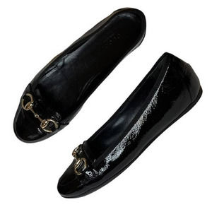 Gucci Horsebit Patent Leather Black Ballet Flats Loafers Size 36